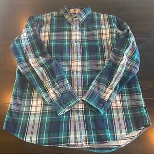 Mens Size L 16-16.5 Lands' End Long Sleeve Button Down Flannel Shirt Plaid.